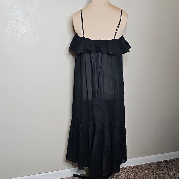 NWOT J.crew Medium Black Spaghetti Strap Ruffled Tiered Midi Dress - Picture 5 of 9